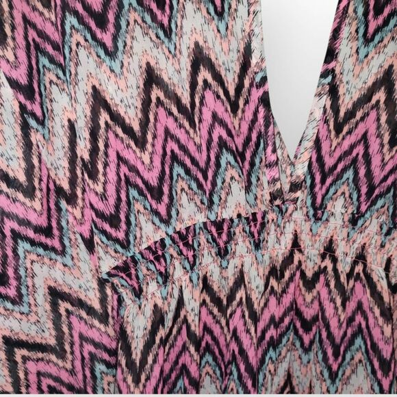Miken Womens Swimsuit Cover Up Sz L Dress Tunic Pink Black Sheer Beachy Coastal - Picture 6 of 11